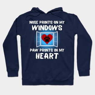 Dog Lover Quote Nose prints on window paw prints in heart Frit-Tees Hoodie